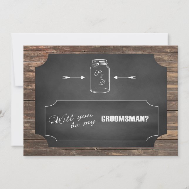 Will You Be My Groomsman? Mason Jar Chalkboard Invitation (Front)