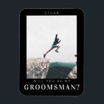 Will you be my Groomsman Minima Photo Modern Dark Magnet<br><div class="desc">Modern, simple, minimal Groomsman proposal magnetic card with custom photo on black background.</div>