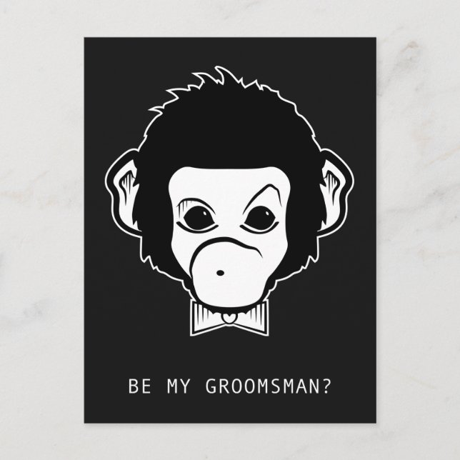 will you be my groomsman? mister monkey invitation postcard (Front)