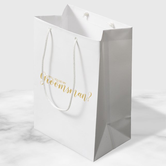 Will You Be My Groomsman? Modern Script Gold Medium Gift Bag (Creator Uploaded)