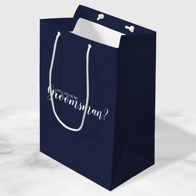 Will You Be My Groomsman? Modern Script Navy Blue Medium Gift Bag (Creator Uploaded)