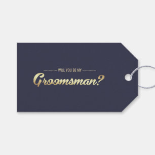 Will you be my Groomsman? Navy Blue Gold Gift Tags