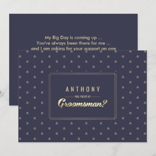 Will you be my Groomsman? Navy Blue Gold Wedding Invitation