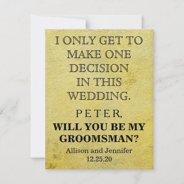 Will you be my Groomsman? Personalised Invitation (Front)