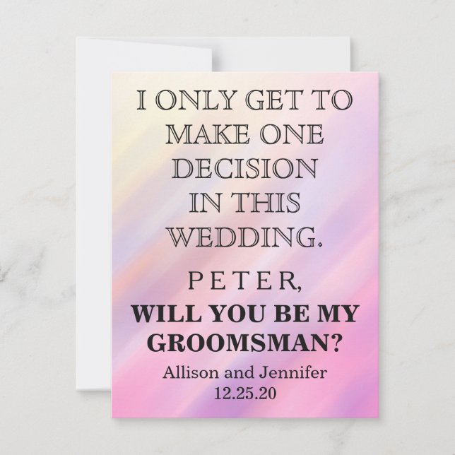 Will you be my Groomsman? Personalised Invitation (Front)