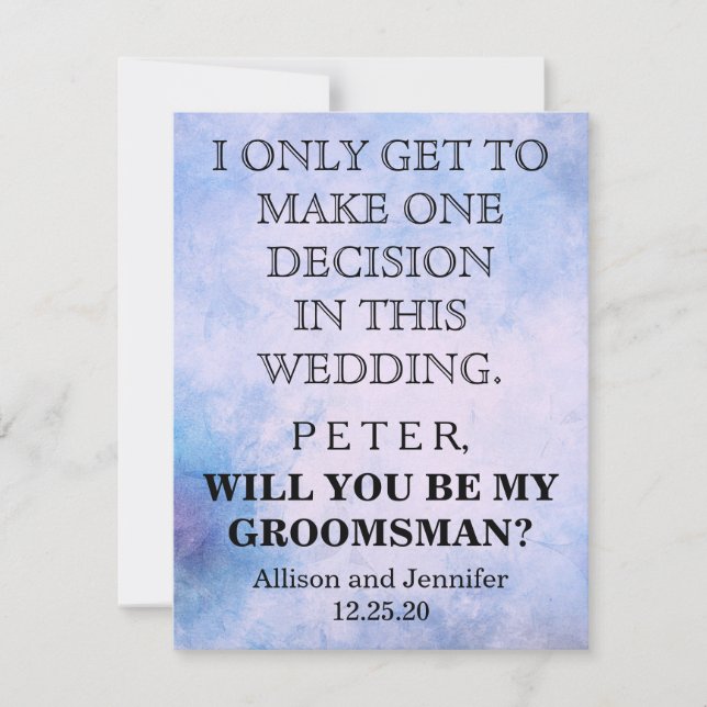 Will you be my Groomsman? Personalised Invitation (Front)