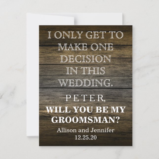 Will you be my Groomsman? Personalised Invitation (Front)