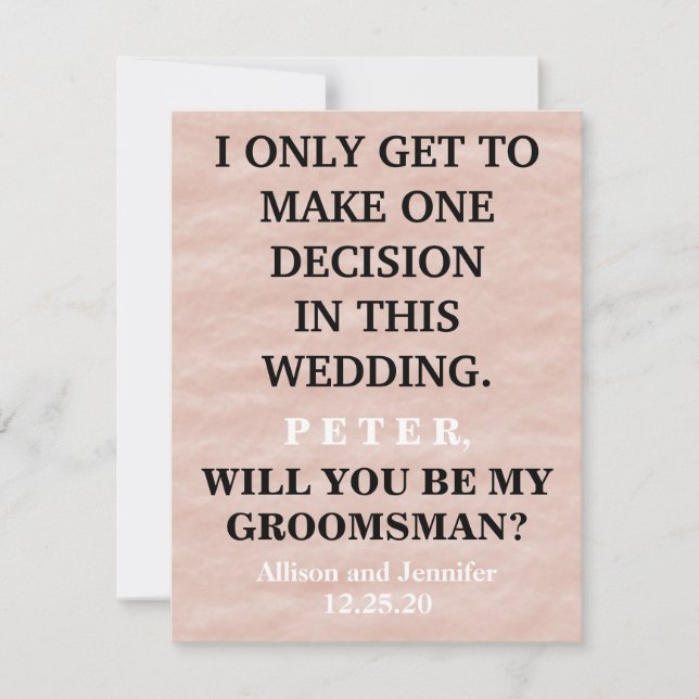 Will you be my Groomsman? Personalised Invitation (Front)