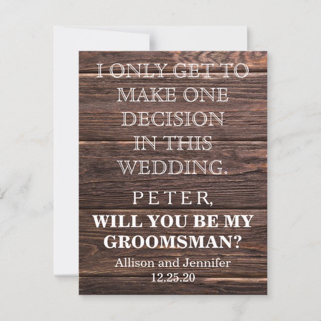 Will you be my Groomsman? Personalised Invitation (Front)