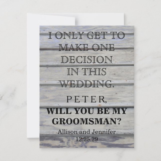 Will you be my Groomsman? Personalised Invitation (Front)