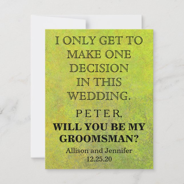 Will you be my Groomsman? Personalised Invitation (Front)