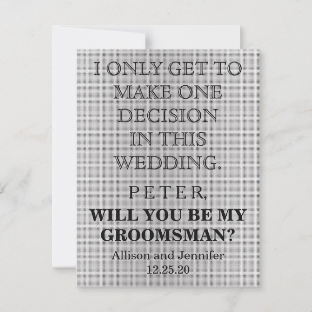 Will you be my Groomsman? Personalised Invitation (Front)