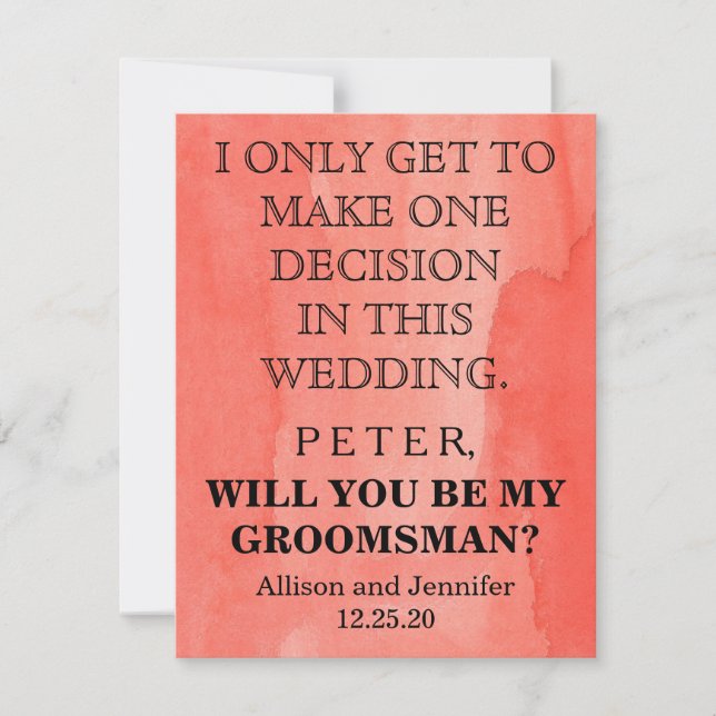 Will you be my Groomsman? Personalised Invitation (Front)