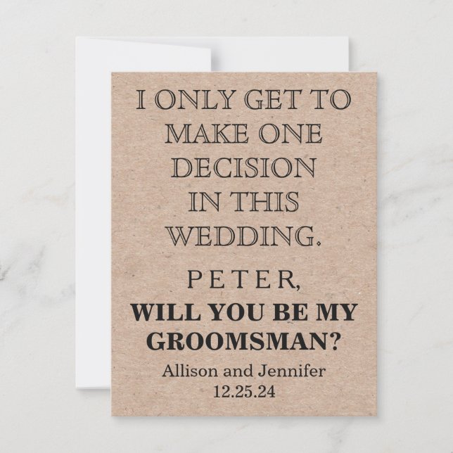 Will you be my Groomsman? Personalized Invitation (Front)