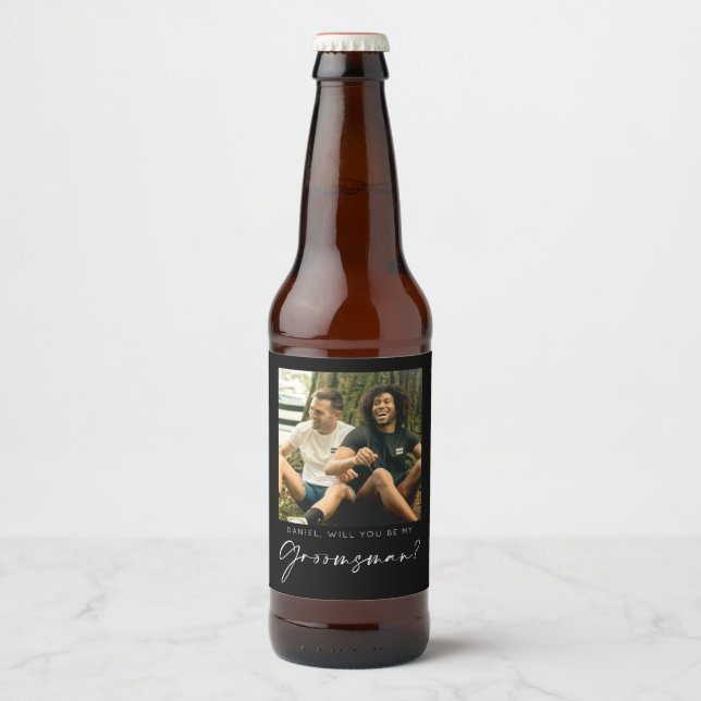 Will You Be My Groomsman Proposal with Photo Beer Bottle Label (Front)