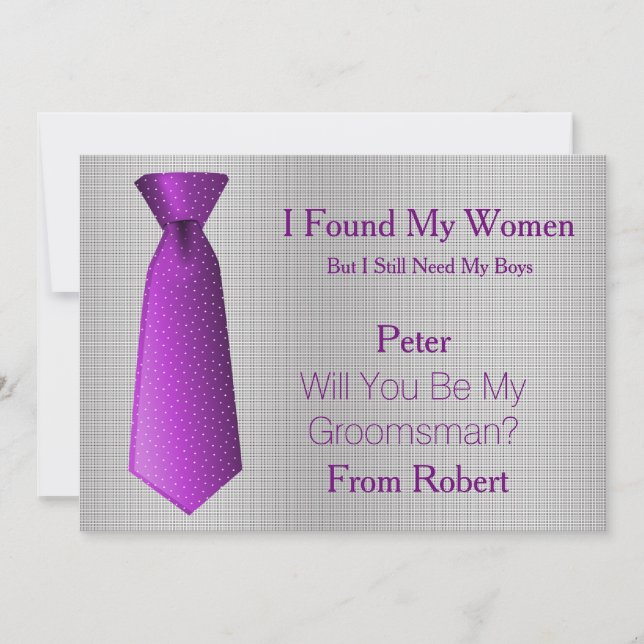 Will You Be My Groomsman Purple & White Tie Invitation (Front)