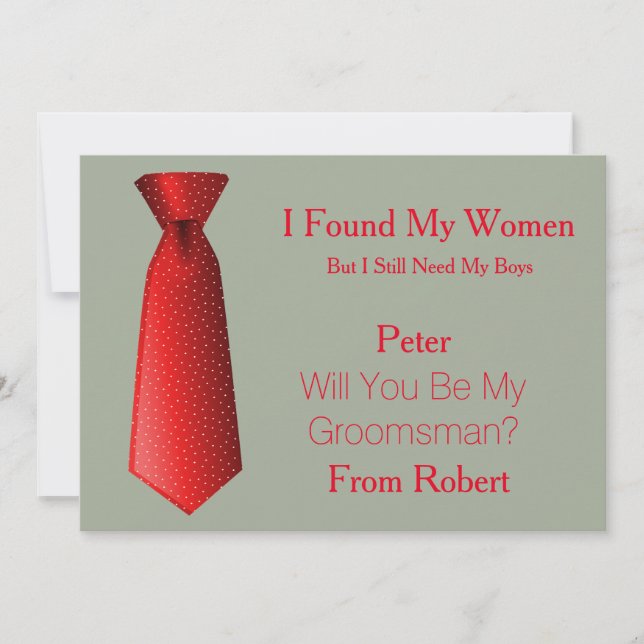 Will You Be My Groomsman Red & Black Tie Invitation (Front)