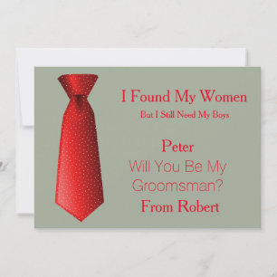 Will You Be My Groomsman Red & Black Tie Invitation