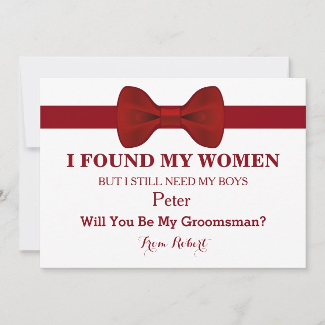 Will You Be My Groomsman Red Bow Tie Invitation (Front)