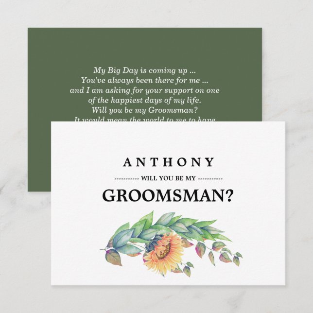 Will you be my Groomsman? Rustic Sunflowers Invitation (Front/Back)