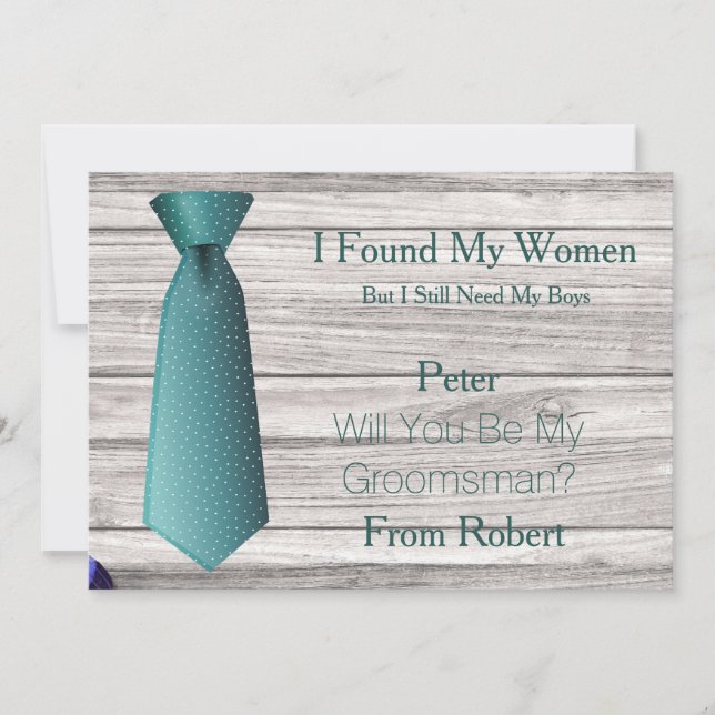 Will You Be My Groomsman Teal & White Tie Invitati Invitation (Front)