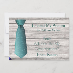 Will You Be My Groomsman Teal & White Tie Invitati Invitation