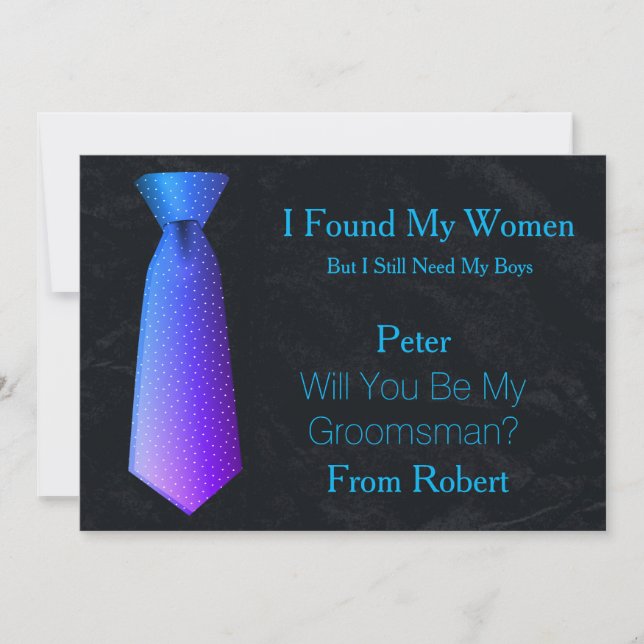 Will You Be My Groomsman Teal & White Tie Invitation (Front)