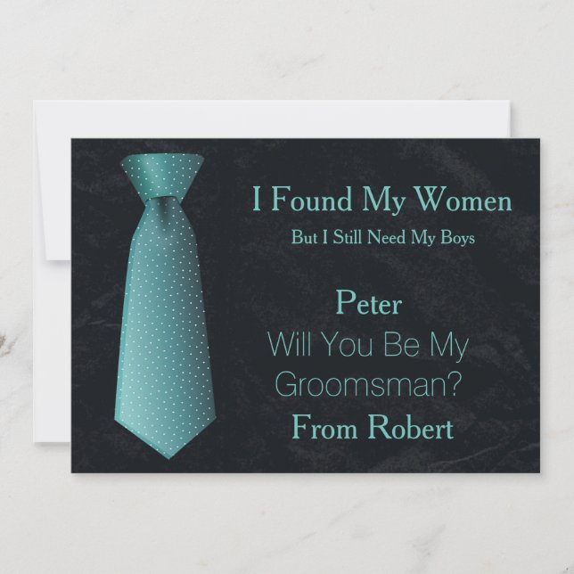 Will You Be My Groomsman Teal & White Tie Invitation (Front)