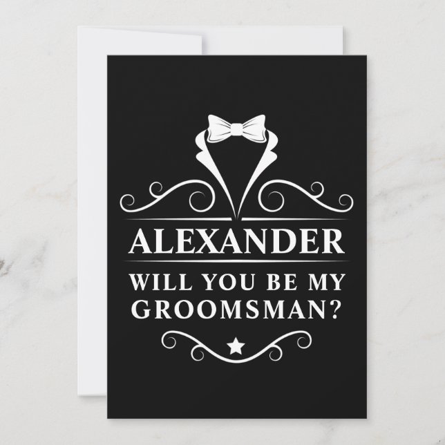 Will You Be My Groomsman Tuxedo Tie Black (Front)