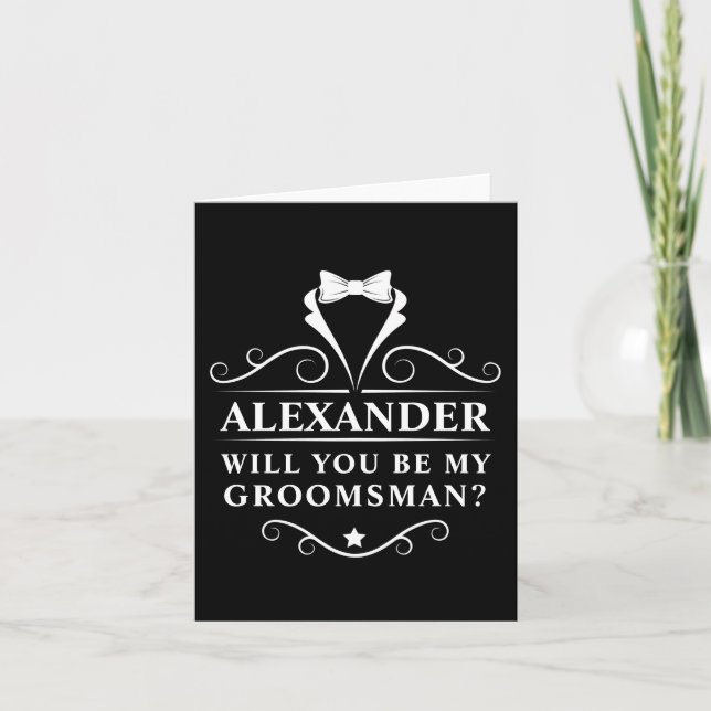 Will You Be My Groomsman Tuxedo Tie Black Note Card (Front)
