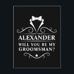 Will You Be My Groomsman Tuxedo Tie Black Postcard<br><div class="desc">Tuxedo Tie Will You Be My Groomsman Black (or choose background colour) Postcard</div>
