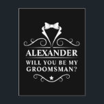 Will You Be My Groomsman Tuxedo Tie Black Postcard<br><div class="desc">Tuxedo Tie Will You Be My Groomsman Black (or choose background colour) Postcard</div>