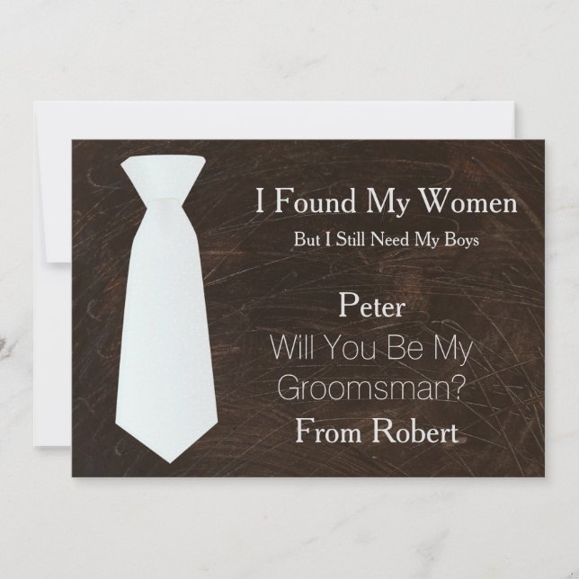 Will You Be My Groomsman white & Black Tie Invitat Invitation (Front)