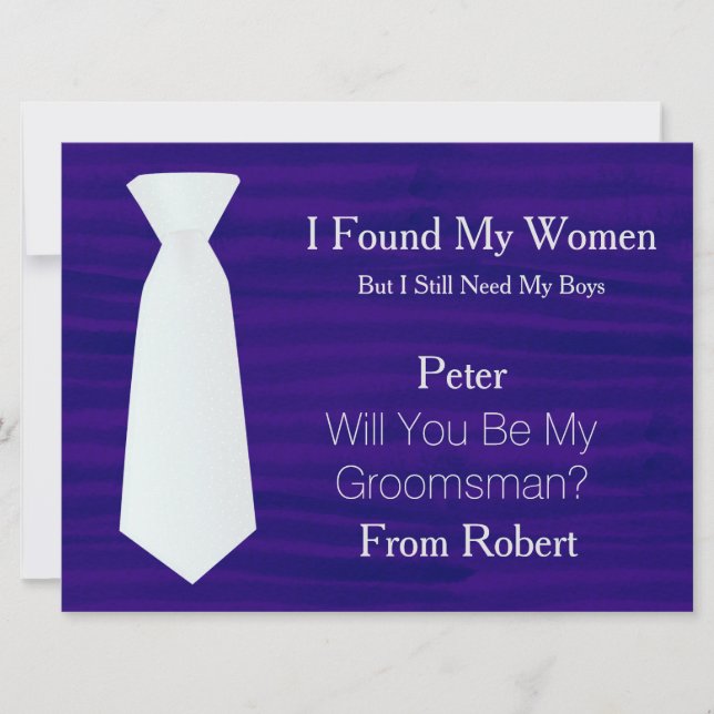 Will You Be My Groomsman white & Black Tie Invitat Invitation (Front)