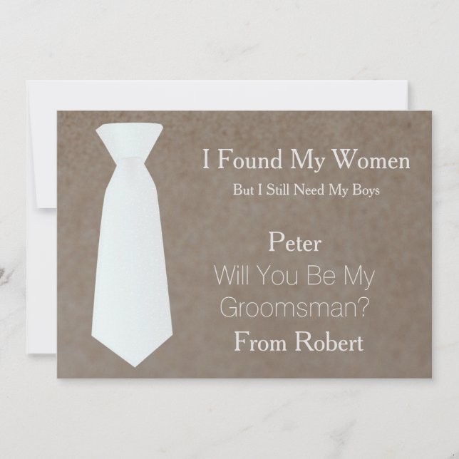 Will You Be My Groomsman white & Black Tie Invitation (Front)