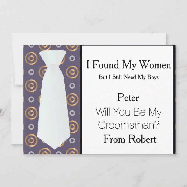 Will You Be My Groomsman white & Black Tie Invitation (Front)