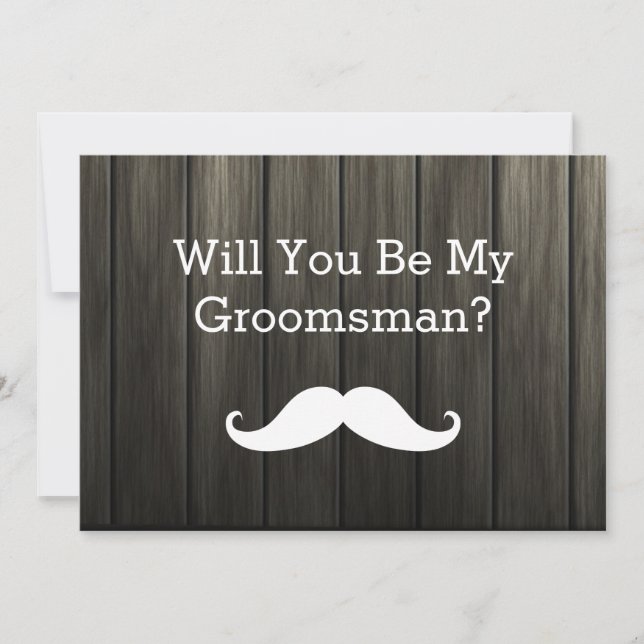 Will You Be My Groomsman White Moustache Wooden Invitation (Front)