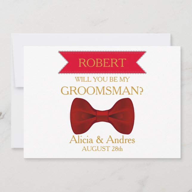 Will you be my Groomsman? with Gold Bow Invitation (Front)