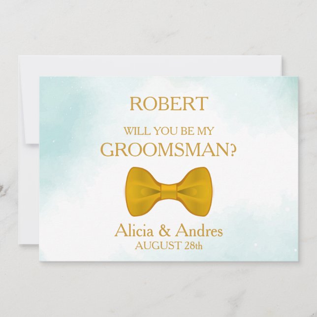 Will you be my Groomsman? with Gold Bow Invitation (Front)