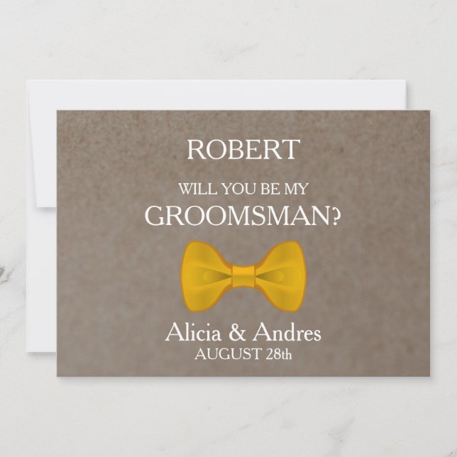 Will you be my Groomsman? with Gold Bow Invitation (Front)