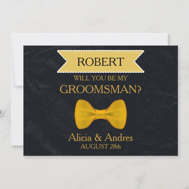 Will you be my Groomsman? with Gold Bow Invitation (Front)