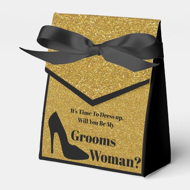 will you be my groomswoman black gold proposal  favour box (Front Side)