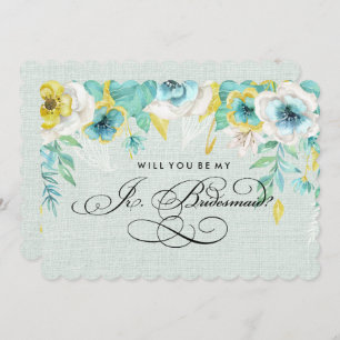 Will you be my Jr.Bridesmaid? Mint Floral Burlap Invitation