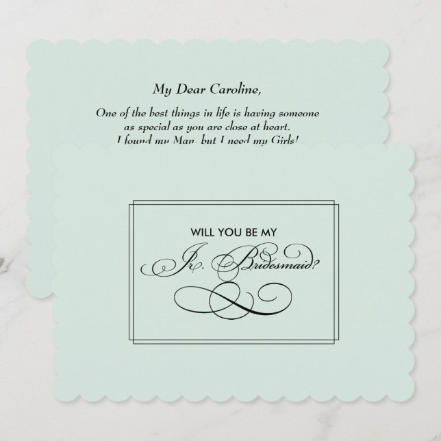 Will you be my Jr. Bridesmaid? Mint Minimalist Invitation (Front/Back)