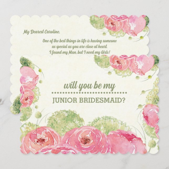 Will you be my Jr. Bridesmaid? Romantic Roses Invitation (Front/Back)