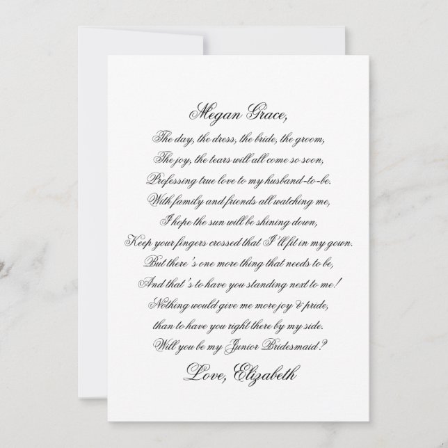 Will You Be My Junior Birdesmaid Script Poem Card (Front)