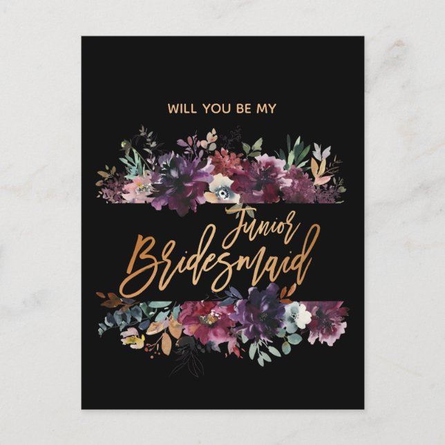 Will You Be My Junior Bridesmaid Burgundy Marsala Invitation Postcard (Front)