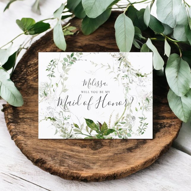 Will You Be My Maid Honor Greenery Sketch Foliage Invitation Postcard (Creator Uploaded)