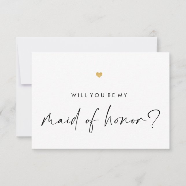 Will You Be My Maid Honour Modern Script Gold Hear Invitation (Front)