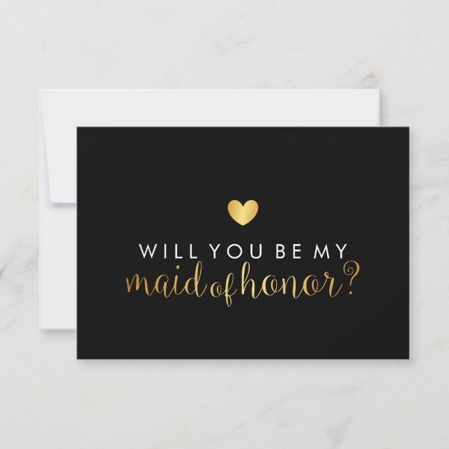 WIll You Be My Maid of Hon - Gold Heart Script Fab Invitation (Front)